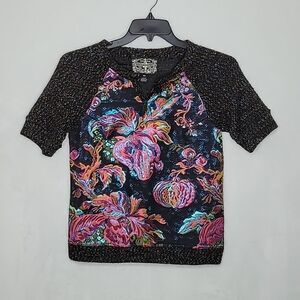 James Coviello Anthropologie Shortsleeve Metallic Multicolor Sweater Size XS